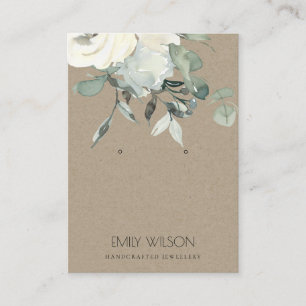 KRAFT IVORY WHITE FLORAL BUNCH EARRING DISPLAY BUSINESS CARD
