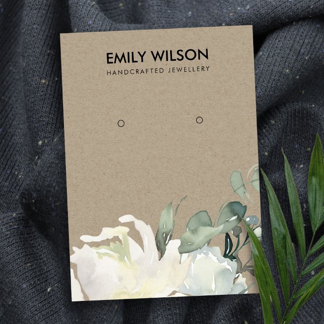 KRAFT IVORY WHITE FLORAL BUNCH EARRING DISPLAY BUSINESS CARD