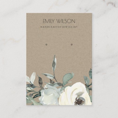 KRAFT IVORY WHITE FLORAL BUNCH EARRING DISPLAY BUSINESS CARD