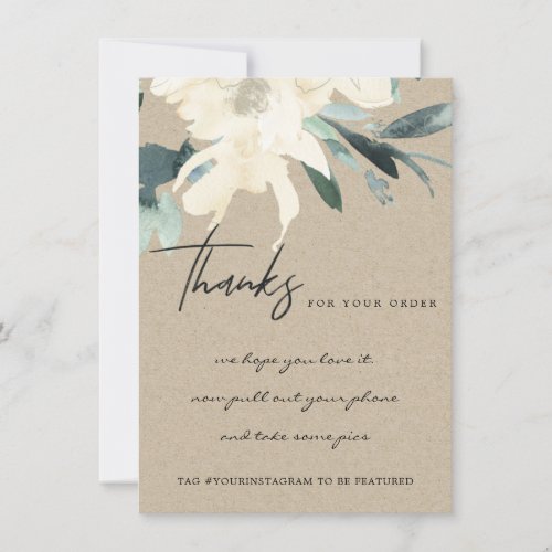 KRAFT IVORY WHITE FLORAL CORPORATE BUSINESS LOGO THANK YOU CARD