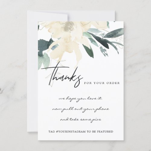 KRAFT IVORY WHITE FLORAL CORPORATE BUSINESS LOGO THANK YOU CARD