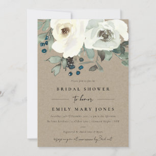 KRAFT IVORY WHITE FLORAL WATERCOLOR BRIDAL SHOWER INVITATION