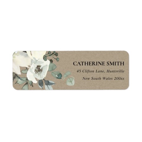 KRAFT IVORY WHITE FLORAL WATERCOLOR BUNCH ADDRESS LABEL