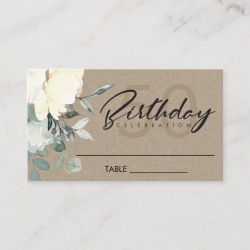 KRAFT IVORY WHITE FLORAL WATERCOLOR BUNCH BIRTHDAY PLACE CARD