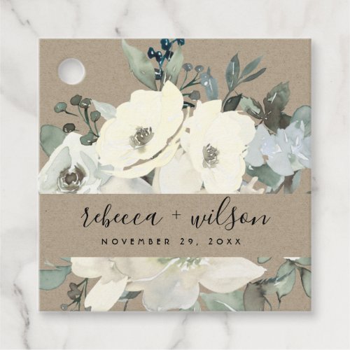 KRAFT IVORY WHITE FLORAL WATERCOLOR BUNCH WEDDING FAVOR TAGS