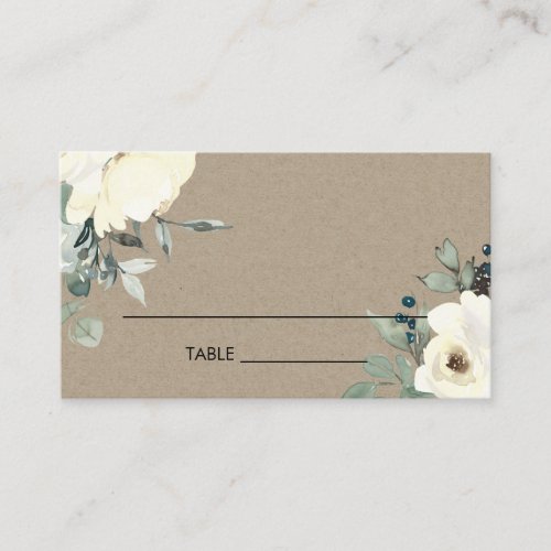 KRAFT IVORY WHITE FLORAL WATERCOLOR BUNCH WEDDING PLACE CARD
