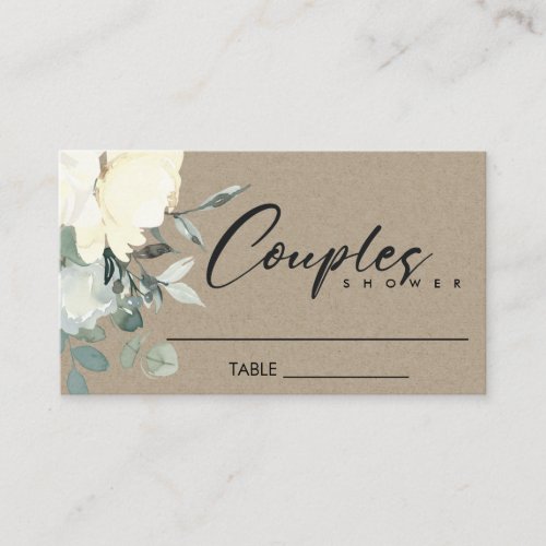 KRAFT IVORY WHITE FLORAL WATERCOLOR COUPLES SHOWER PLACE CARD
