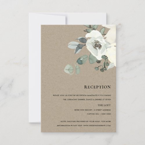 KRAFT IVORY WHITE PEONY WATERCOLOR BUNCH RECEPTION RSVP CARD