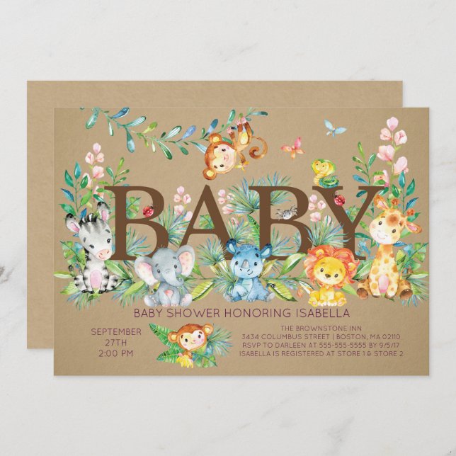 Kraft Jungle Gender Neutral Baby shower Invitation (Front/Back)