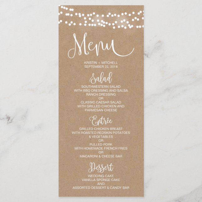 Kraft Lace and Rustic Wedding Menu Card (Front)