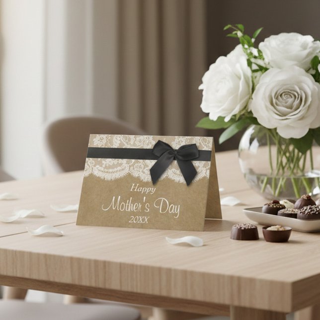 Kraft, Lace & Black Bow Happy Mother's Day Card (Creator Uploaded)