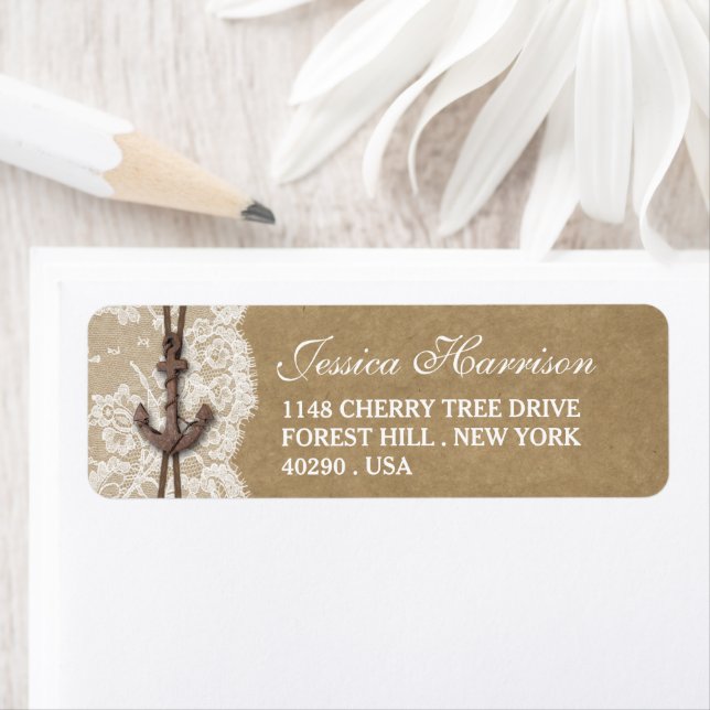 Kraft, Lace & Nautical Anchor Beach Bridal Shower Label (Insitu)