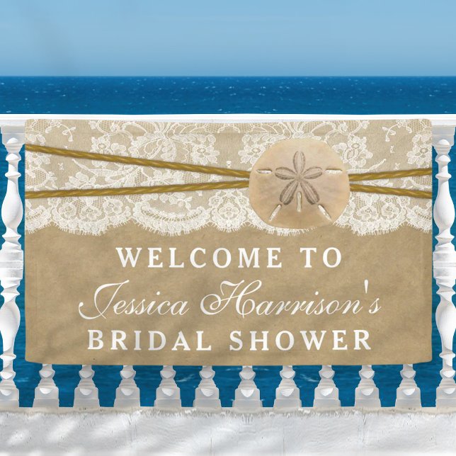 Kraft, Lace & Sand Dollar Beach Bridal Shower Banner (Creator Uploaded)