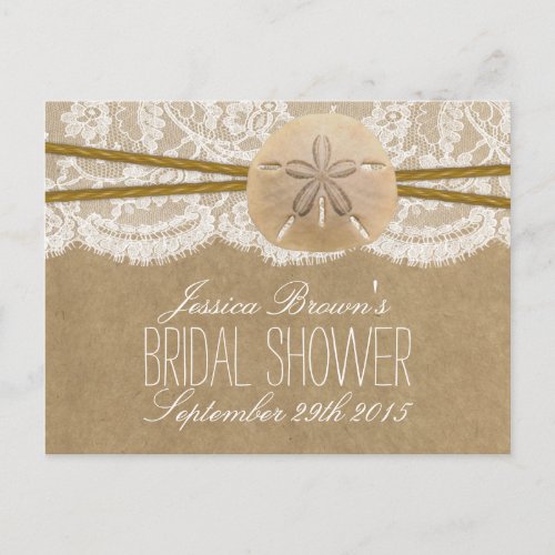 Kraft Lace Sand Dollar Beach Bridal Shower Recipe Invitation Postcard