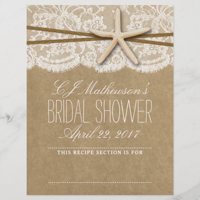 Kraft, Lace & Starfish Beach Bridal Shower Divider (Front)