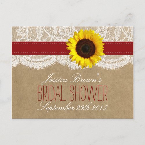 Kraft Lace  Sunflower Bridal Shower Recipe Cards