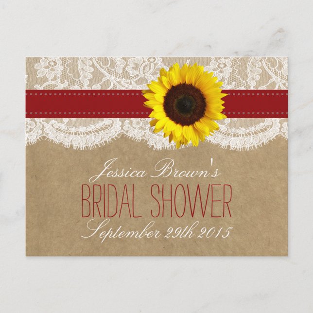 Kraft, Lace & Sunflower Bridal Shower Recipe Cards (Front)