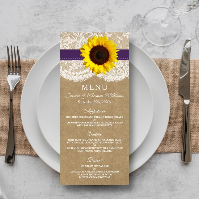 Kraft, Lace & Sunflower Wedding Menu (Creator Uploaded)