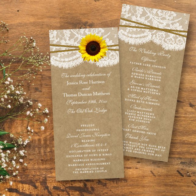 Kraft, Lace & Sunflower Wedding Programs (Creator Uploaded)