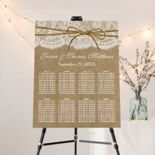 Kraft & Lace & Twine Bow Wedding Seating Chart Foam Board