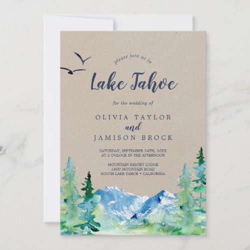 Kraft Lake Tahoe Mountain Destination Wedding Invitation