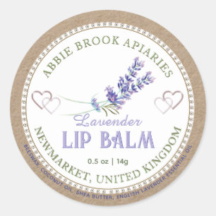 Kraft Lavender Lip Balm Label with Hearts