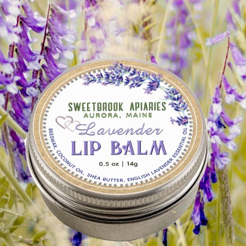 Kraft Lavender Lip Balm Label with Hearts Purple