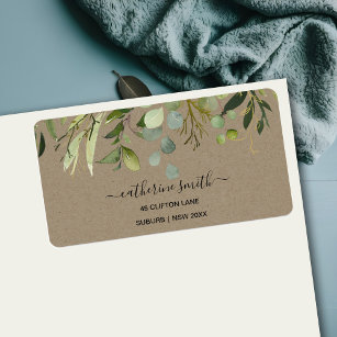 KRAFT LEAFY GREEN FOLIAGE WATERCOLOR  ADDRESS LABEL