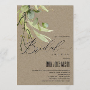 KRAFT LEAFY GREEN FOLIAGE WATERCOLOR BRIDAL SHOWER INVITATION