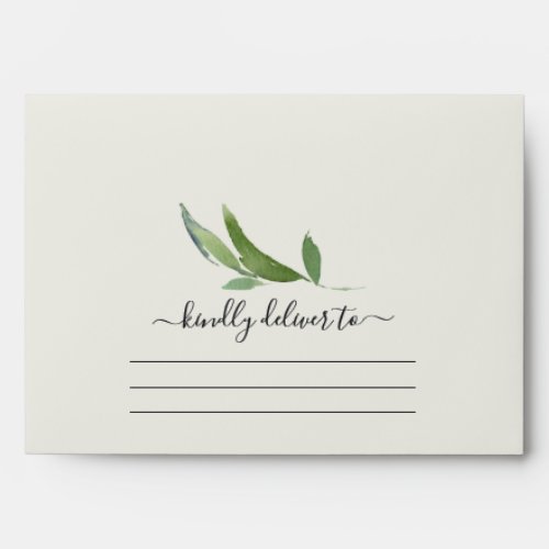 KRAFT LEAFY GREEN GOLD FOLIAGE WATERCOLOR ADDRESS ENVELOPE