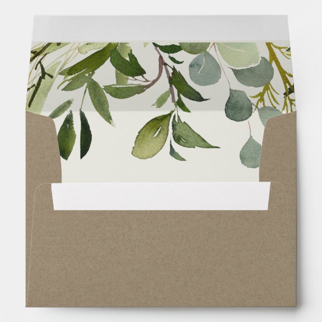 KRAFT LEAFY GREEN GOLD FOLIAGE WATERCOLOR ADDRESS ENVELOPE (Back (Bottom))