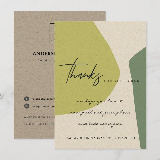 KRAFT LIME GREEN ABSTRACT CORPORATE BUSINESS LOGO THANK YOU CARD (Front/Back)