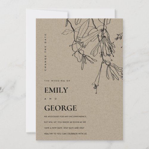 KRAFT LINE DRAWING FLORAL CHANGE THE DATE CARD