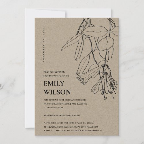 KRAFT LINE DRAWING FLORAL SHOWER BY MAIL INVITE