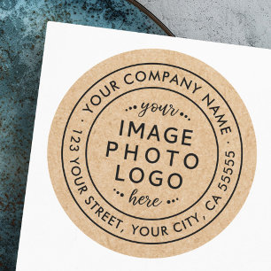 Kraft look business Custom logo return address Classic Round Sticker