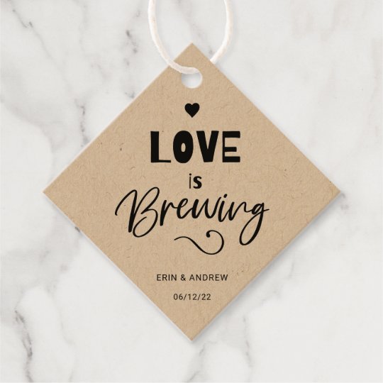 Love Is Brewing-thé/café faveur cadeau mariage Tag Guest Étiquette kraft