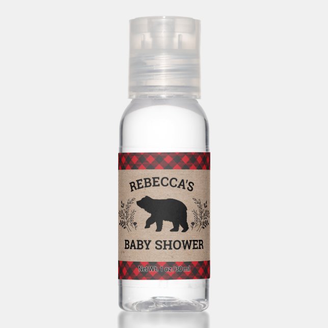 Kraft Lumberjack Bear Baby Shower Hand Sanitizer (Front)