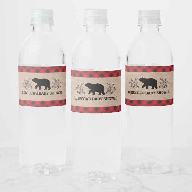 Kraft Lumberjack Bear Baby Shower Water Bottle Label (Bottles)