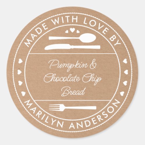 Kraft Made With Love Food Gift Classic Round Sticker