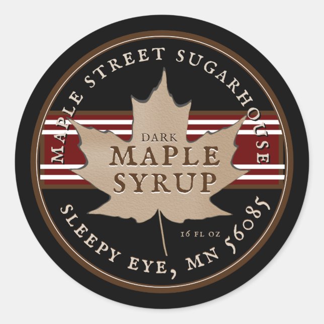 Kraft Maple Leaf on Black Maple Syrup Sticker (Front)