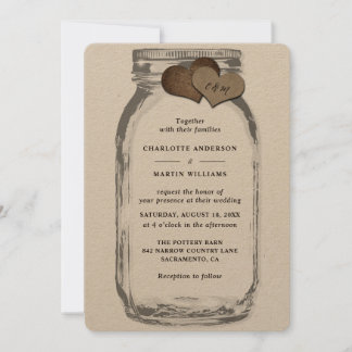 Kraft Mason Jar Rustic Country Burlap Wedding Invitation