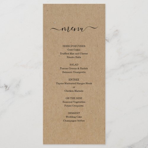 Kraft Menu for Wedding or other Special Occasion