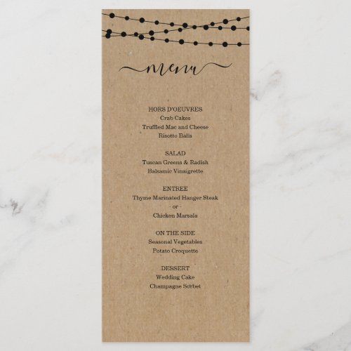 Kraft Menu for Wedding or other Special Occasion