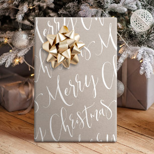 Kraft Merry Christmas Calligraphy Holiday Wrapping Paper