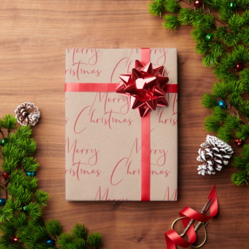 Kraft Merry Christmas Red Script Wrapping Paper