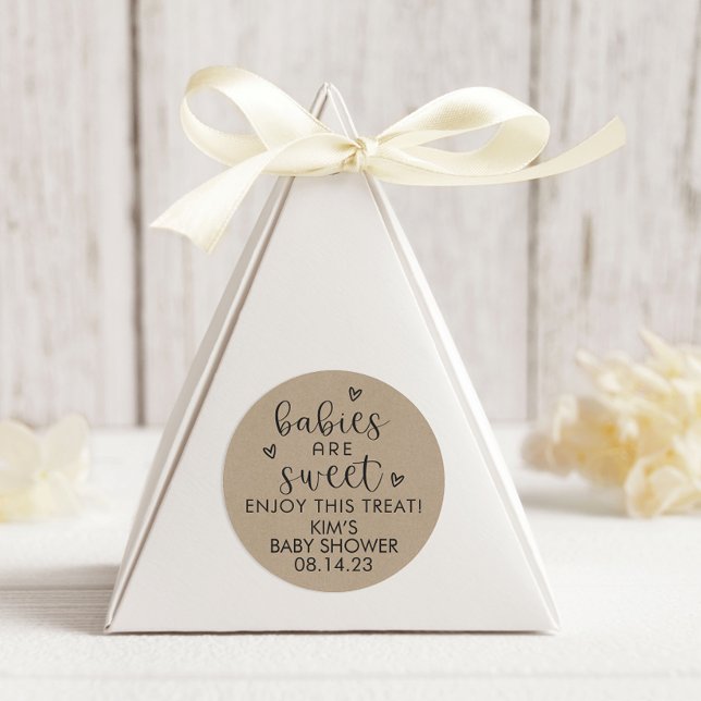 Kraft Minimalist Babies Are Sweet Baby Shower Classic Round Sticker (Creator Uploaded)