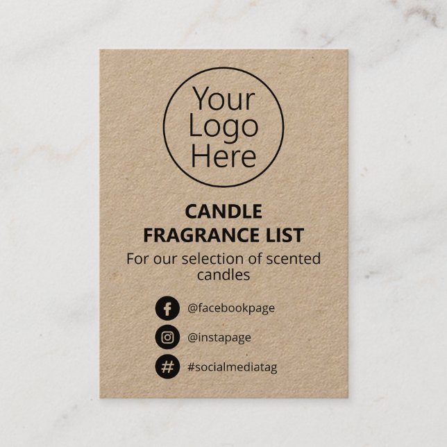 Kraft Minimalist Candle Scent List Logo Business Card (Front)