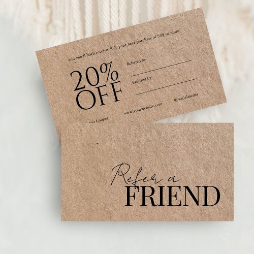 Kraft Minimalist Typography Refer a Friend Referral Card