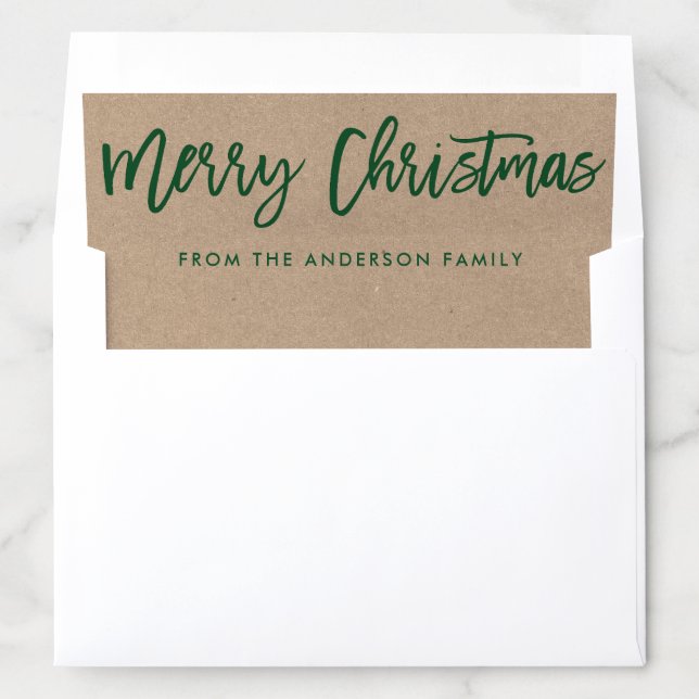 Kraft Modern Brush Script Merry Christmas Green Envelope Liner (In Envelope)