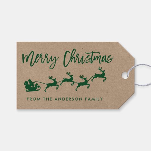 Kraft Modern Brush Script Santa Christmas Green Gift Tags